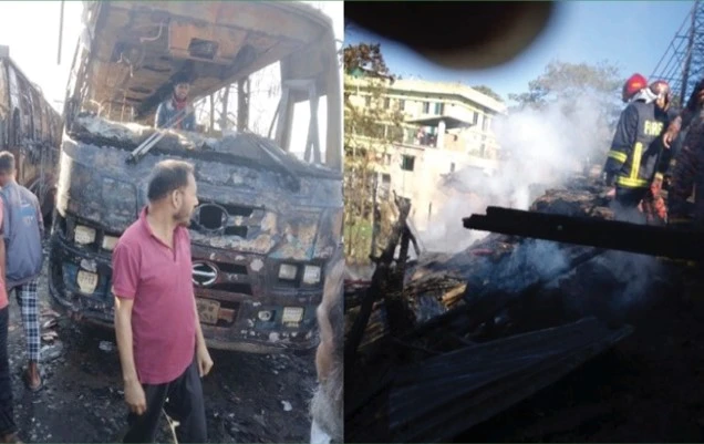 রাঙ্গামাটিতে অগ্নিকান্ড, ৪ দোকান ও ২ বাস পুড়ে ছাই